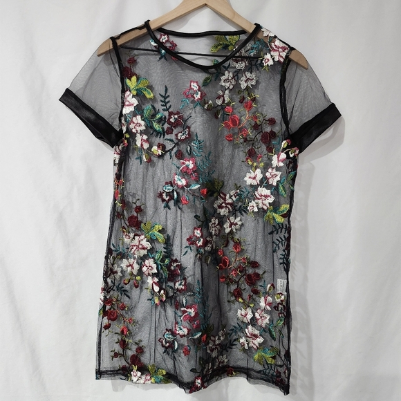 Black Sheer Women's Dress Size XS Colorful Floral Festival Art To Wear Eclectic - Picture 2 of 6